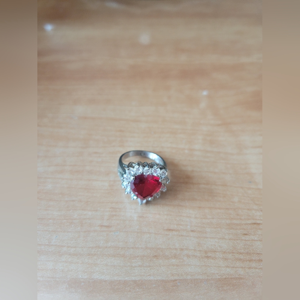 Elegant Red Heart Ring with Silver Accents.
